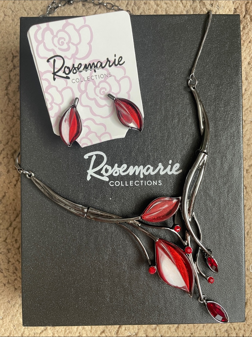 Rosemarie Red Leaf Necklace and Earring Set